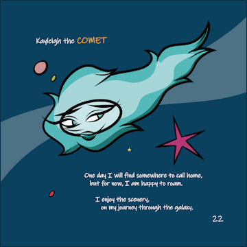 Kayleigh the comet - playful comet character teaching kids about space